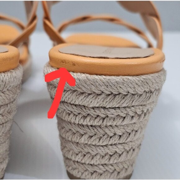 Stuart Weitzman Twist Sandal Womens 11 Mango Leather Jute Espadrille Wedge - Picture 10 of 14